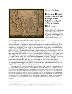 Medrano, Report on Indian Raids and Rebellions, Northern New Spain, 1654