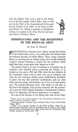 Pennsylvania and the Beginnings of the Regular Army