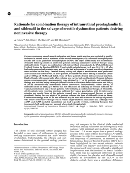 Rationale for Combination Therapy of Intraurethral Prostaglandin E1 and Sildenaﬁl in the Salvage of Erectile Dysfunction Patients Desiring Noninvasive Therapy