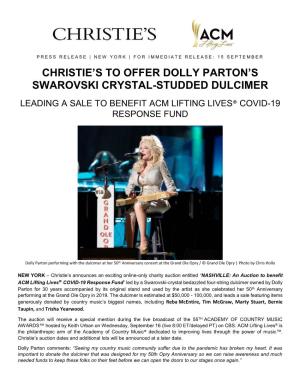 Christie's to Offer Dolly Parton's Swarovski Crystal-Studded Dulcimer