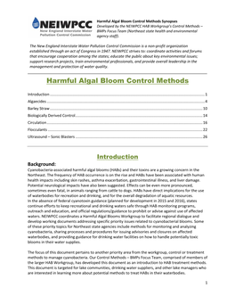 Harmful Algal Bloom Control Methods Synopses