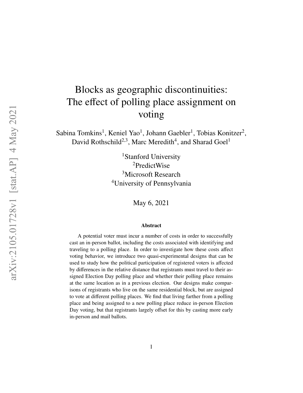 Blocks As Geographic Discontinuities: the Effect of Polling Place