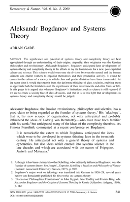 Aleksandr Bogdanov and Systems Theory