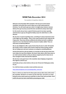 WINE Talk: December 2014