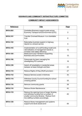 1 Highways and Community Infrastructure Committee