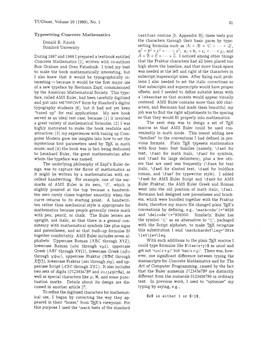 Typesetting Concrete Mathematics Testfont Routine [5, Appendix HI; These Tests Put Donald E