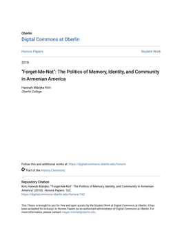 The Politics of Memory, Identity, and Community in Armenian America
