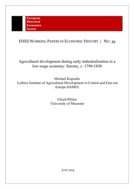 Agricultural Development During Early Industrialization in a Low-Wage Economy: Saxony, C