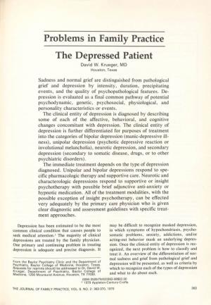 Problems in Family Practice the Depressed Patient David W