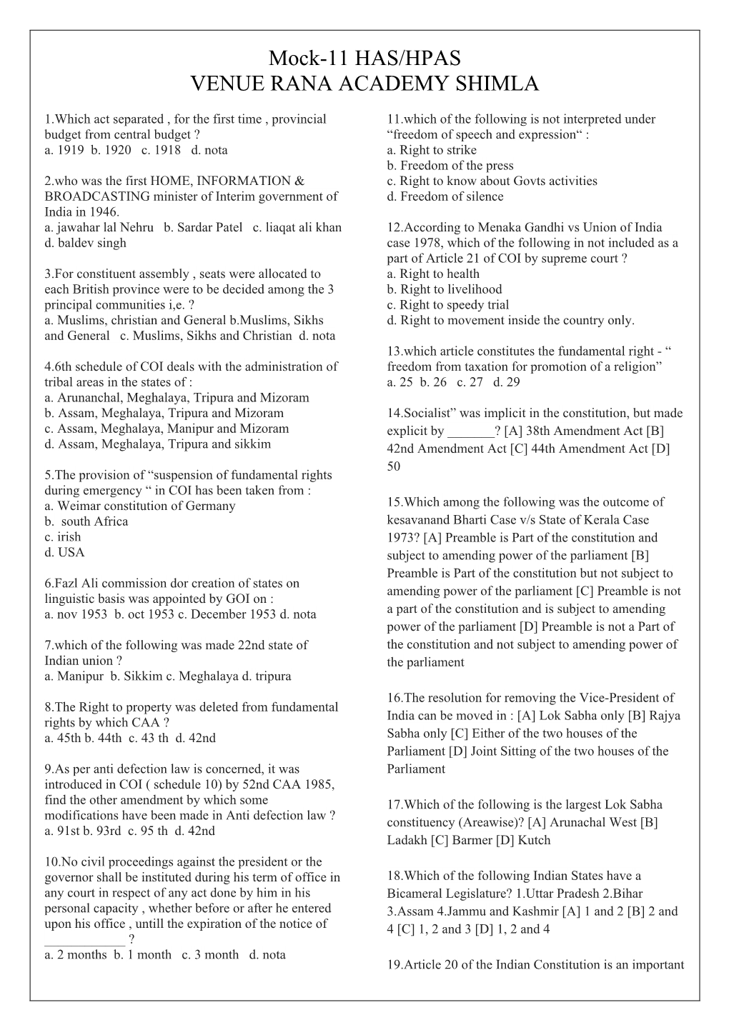 Mock Test-11 HPAS