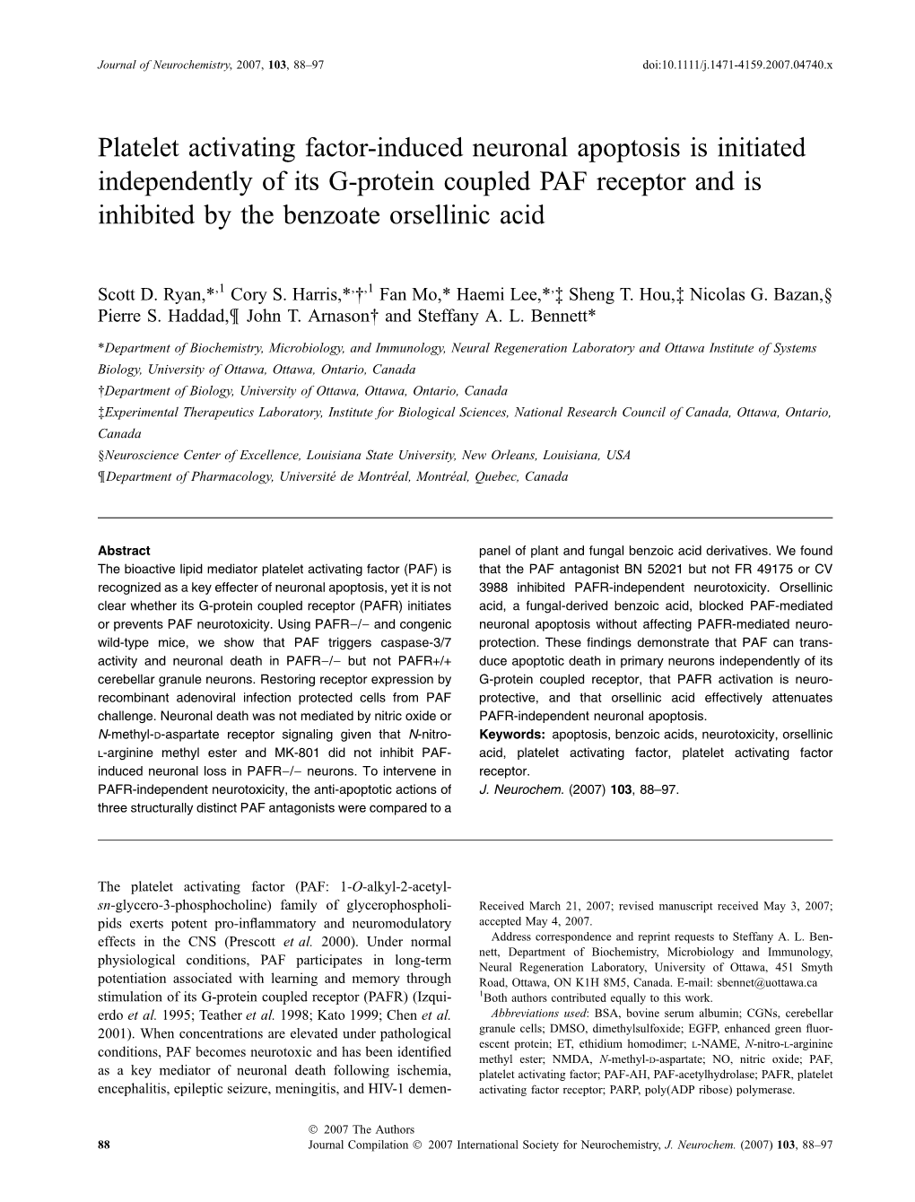 Platelet Activating Factor-Induced Neuronal Apoptosis Is Initiated