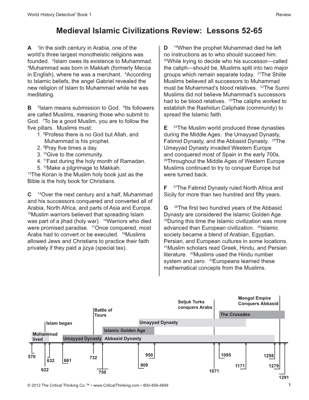 Medieval Islamic Civilizations Review: Lessons 52-65