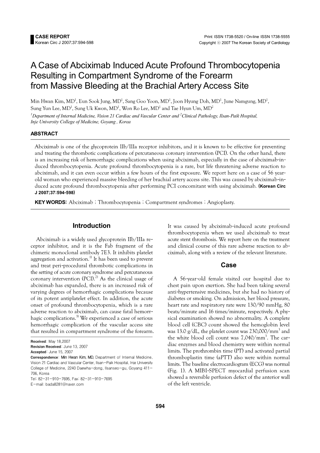 A Case of Abciximab Induced Acute Profound Thrombocytopenia Resulting ...