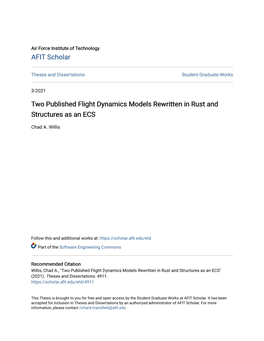 Two Published Flight Dynamics Models Rewritten in Rust and Structures As an ECS