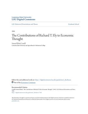 The Contributions of Richard T. Ely to Economic Thought