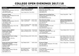 COLLEGE OPEN EVENINGS 2017/18 Dates Correct As of 15/09/17