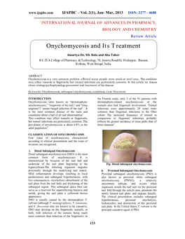 Onychomycosis and Its Treatment Amartya De, NN