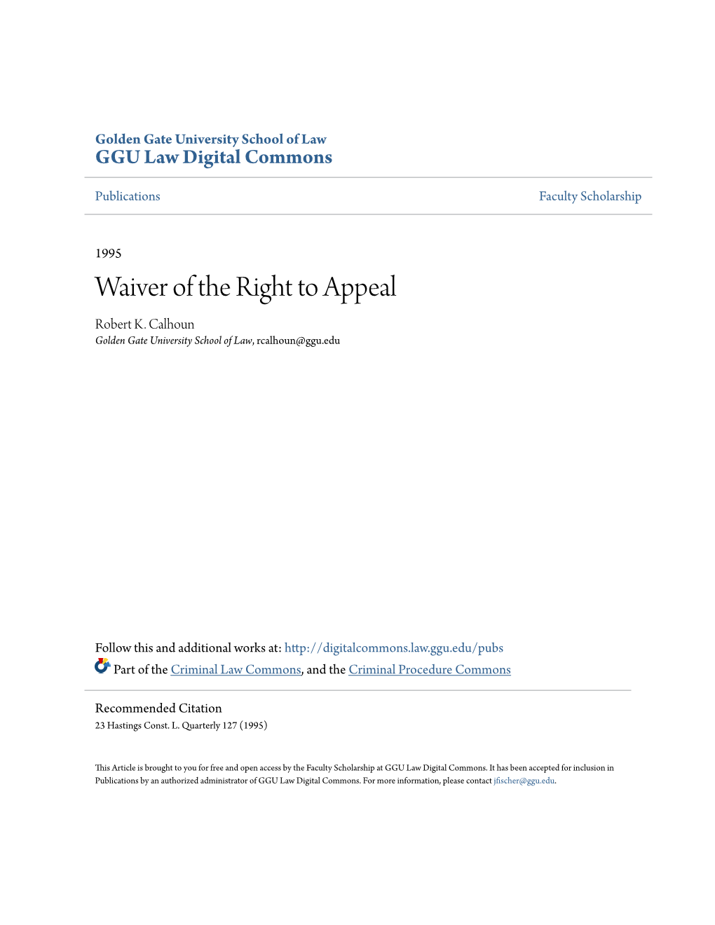 Waiver of the Right to Appeal Robert K