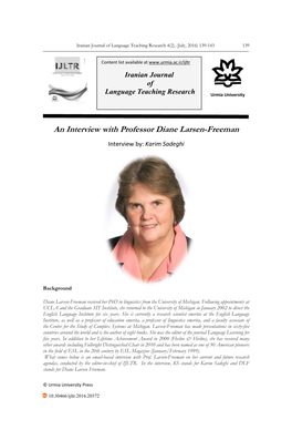 An Interview with Professor Diane Larsen-Freeman