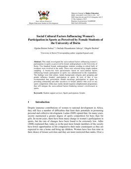 Social Cultural Factors Influencing Women's Participation in Sports As