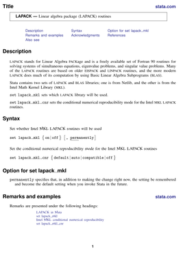 LAPACK — Linear Algebra Package (LAPACK) Routines