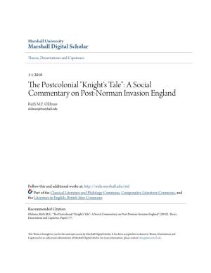 The Postcolonial ―Knight‘S Tale‖: a Social Commentary on Post-Norman Invasion England