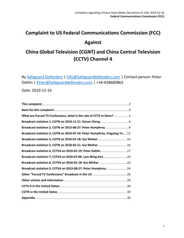 Complaint to FCC Against CGTN and CCTV-4 For