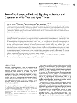 Role of H3-Receptor-Mediated Signaling in Anxiety and Cognition in Wild-Type and Apoe–/– Mice