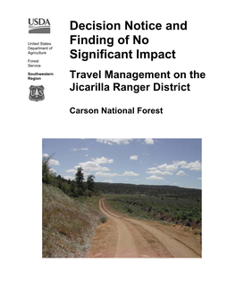 Decision Notice and FONSI for Travel Management on the Jicarilla Ranger District