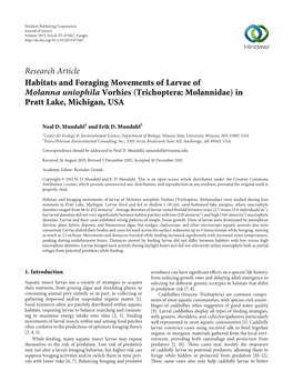 Habitats and Foraging Movements of Larvae of Molanna Uniophila Vorhies (Trichoptera: Molannidae) in Pratt Lake, Michigan, USA