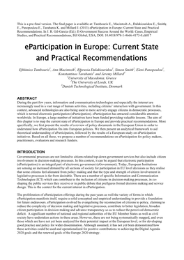 Eparticipation in Europe: Current State and Practical Recommendations