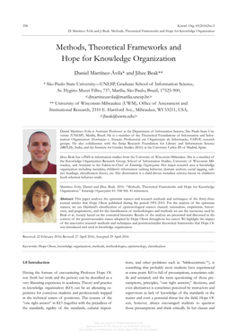 Methods, Theoretical Frameworks and Hope for Knowledge Organization