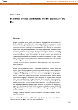 Pausanias' Messenian Itinerary and the Journeys of the Past