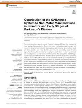 Contribution of the Gabaergic System to Non-Motor Manifestations in Premotor and Early Stages of Parkinson’S Disease