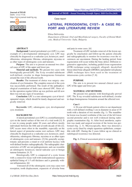 Lateral Periodontal Cyst– a Case Re- Port and Literature Review