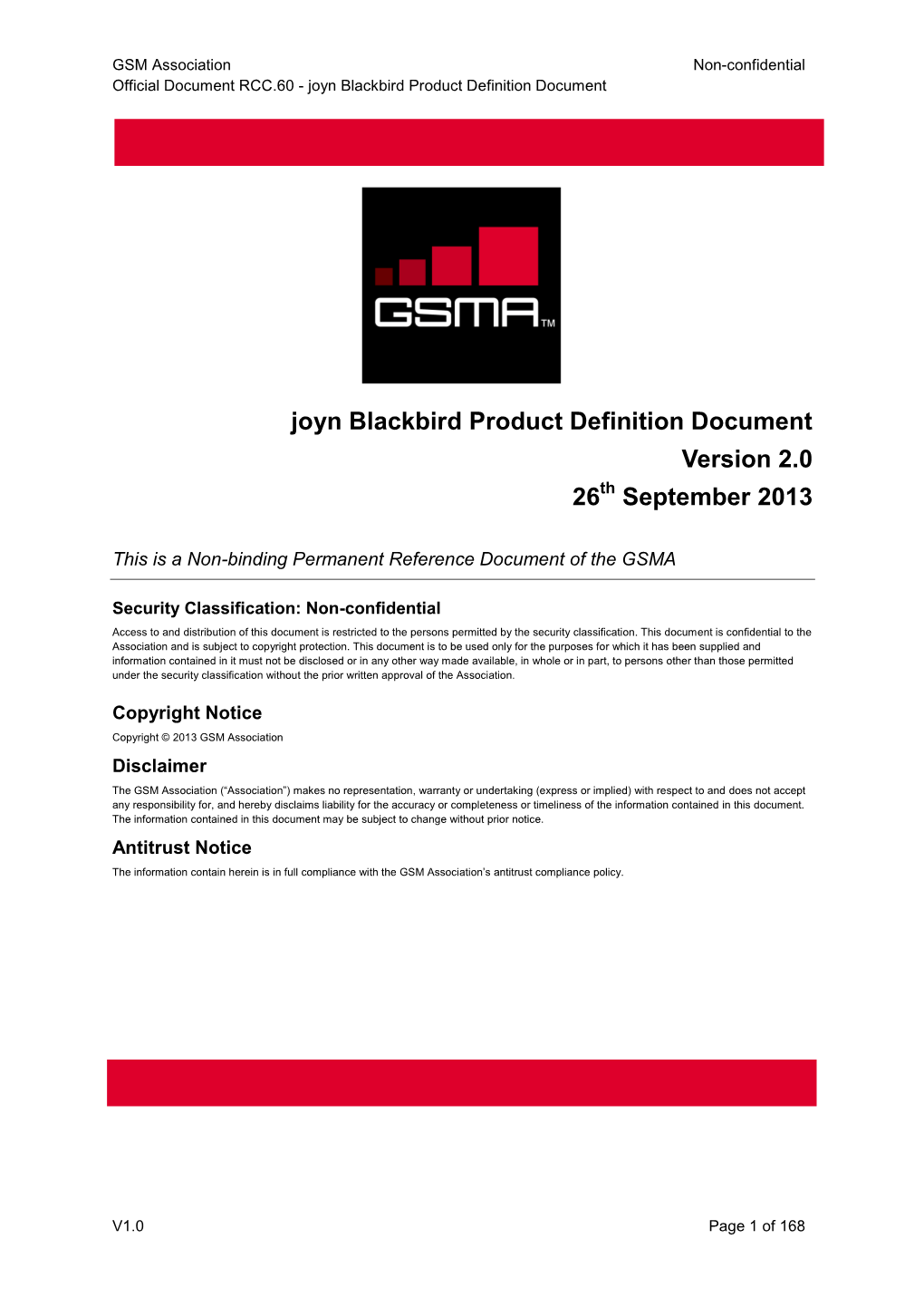 Joyn Blackbird Product Definition Document Version 2.0 26Th September 2013