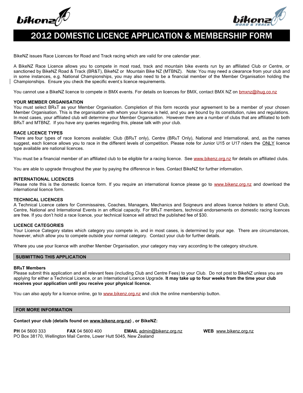 2007 Licence Application Form