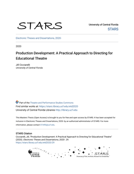 Production Development: a Practical Approach to Directing for Educational Theatre