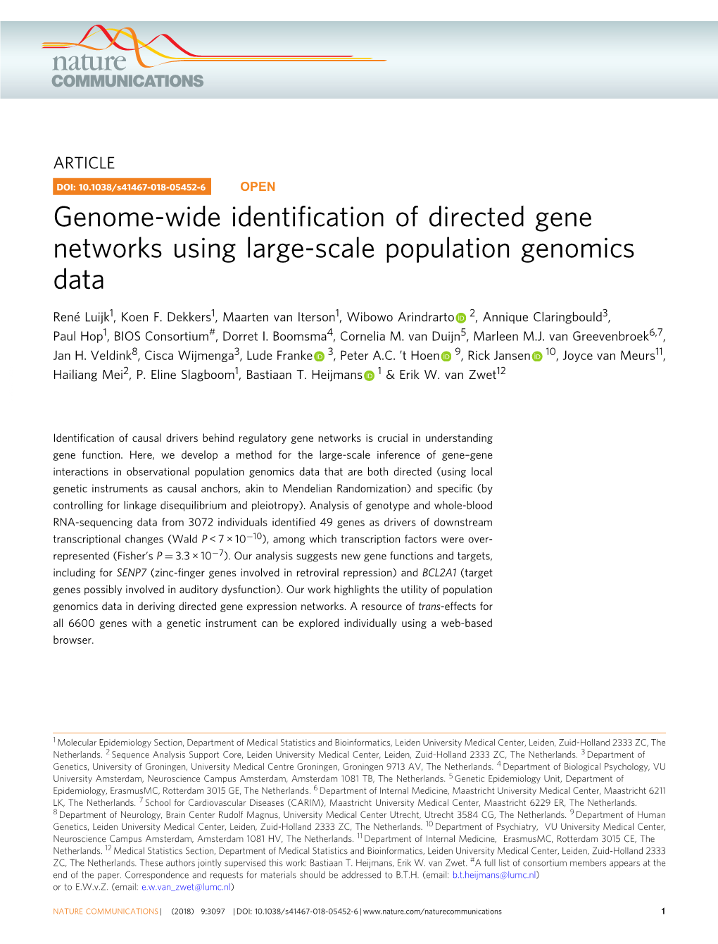 Genome-Wide Identification of Directed Gene Networks Using Large-Scale Population Genomics Data