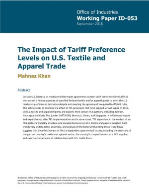 The Impact of Tariff Preference Levels on US Textile and Apparel