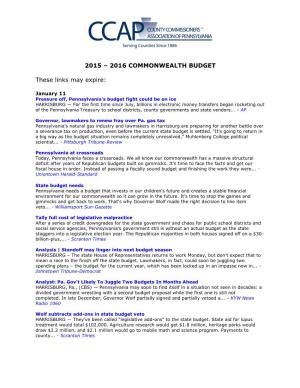 2015 – 2016 Commonwealth Budget