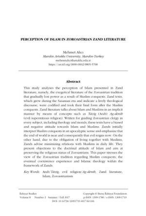 Perception of Islam in Zoroastrian Zand Literature
