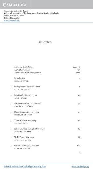 The Cambridge Companion to Irish Poets Edited by Gerald Dawe Table of Contents More Information