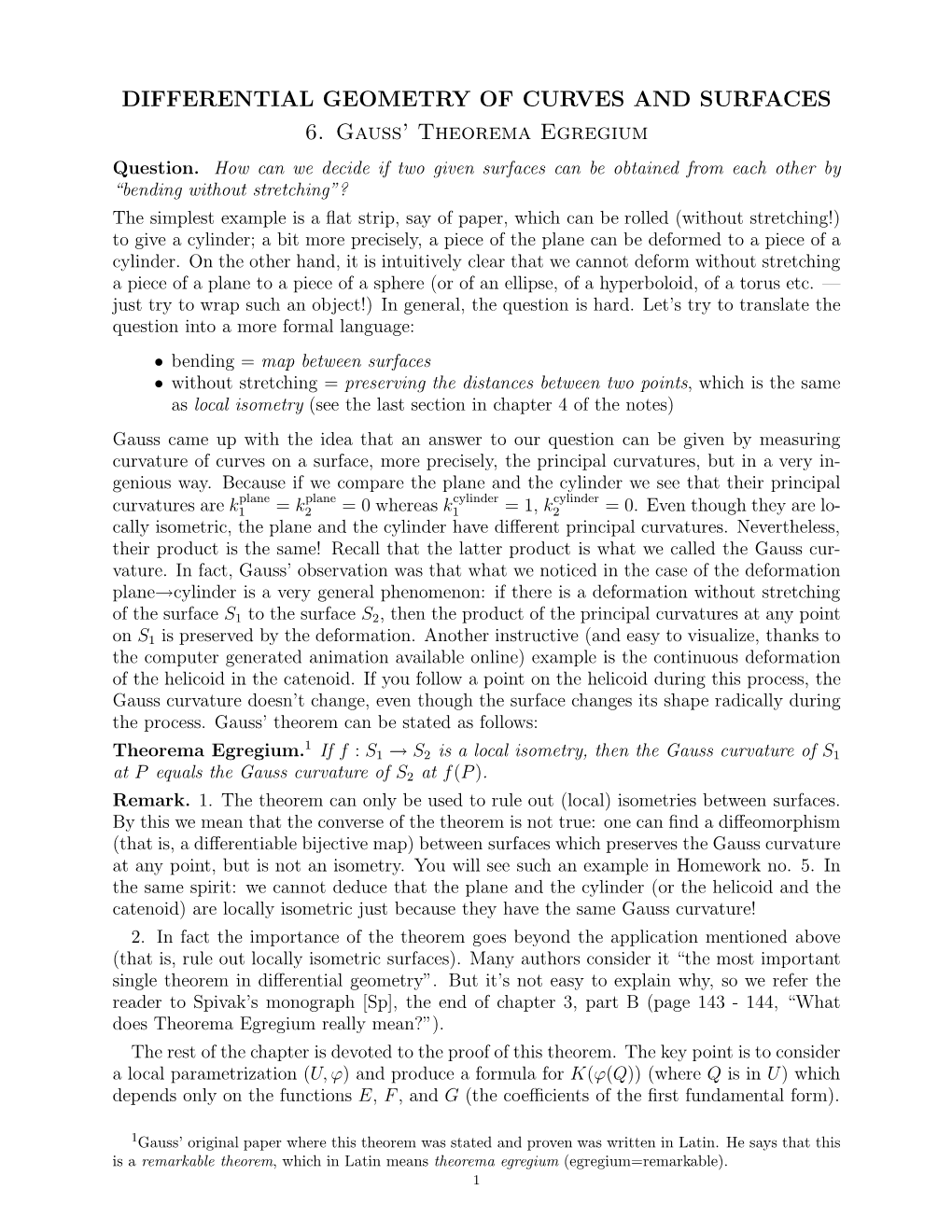 Differential Geometry of Curves and Surfaces 6