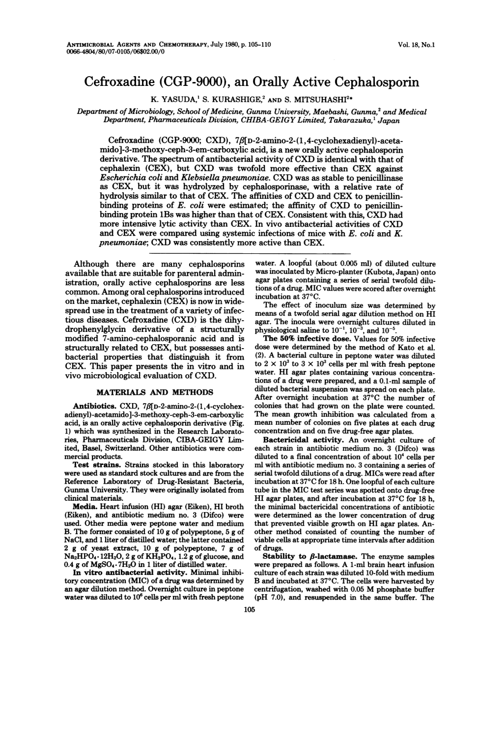 Cefroxadine (CGP-9000), an Orally Active Cephalosporin K