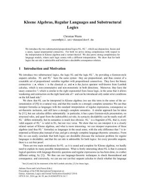 Kleene Algebras, Regular Languages and Substructural Logics
