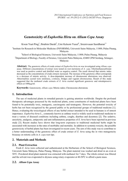 Genotoxicity of Euphorbia Hirta on Allium Cepa Assay