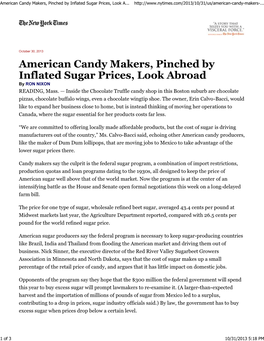 American Candy Makers, Pinched by Inflated Sugar Prices, Look Abroad by RON NIXON READING, Mass