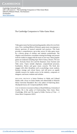 The Cambridge Companion to Video Game Music Edited by Melanie Fritsch , Tim Summers Frontmatter More Information