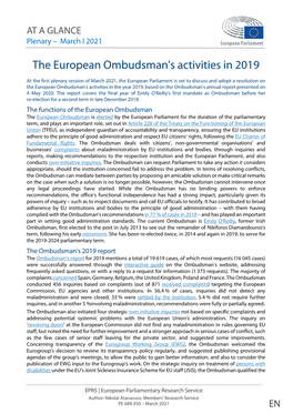 The European Ombudsman's Activities in 2019